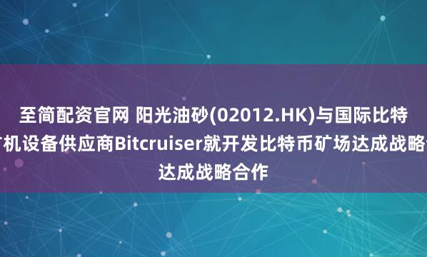 至简配资官网 阳光油砂(02012.HK)与国际比特币矿机设备供应商Bitcruiser就开发比特币矿场达成战略合作